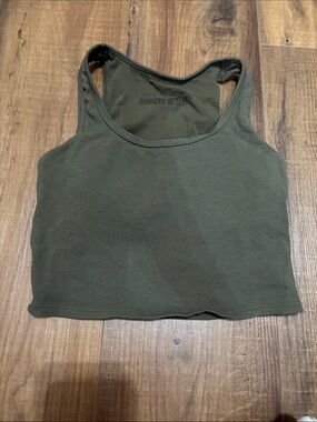 Aiden Olive Ribbed Racerback Crop Tank Top